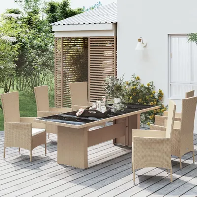 Produktbild von Maison Exclusive - Gartentisch mit Glasplatte Beige Poly Rattan & Hartglas
