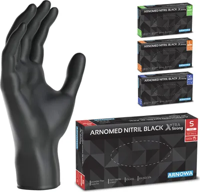 Produktbild von ARNOMED Nitril Handschuhe in Schwarz, Größe S, extra stark | Box (100 Stück)
