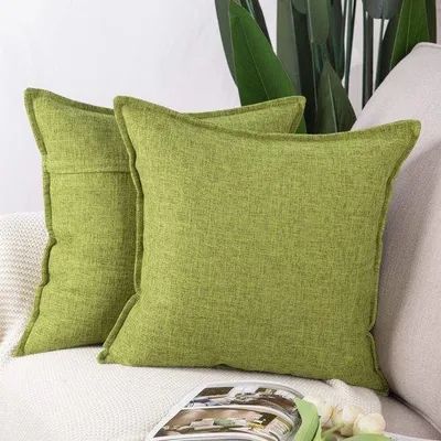 Obrázek produktu pro Sada 2 kusů polyesterových a lněných povlaků na polštáře, světle zelené, 55 x 55 cm, čtvercové, měkké dekorativní povlaky na polštáře