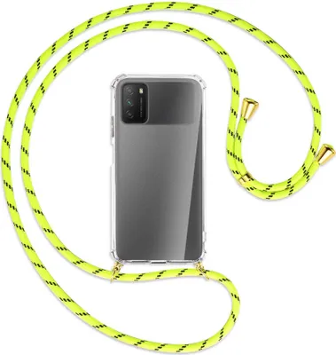 Produktbild von Handykette Backcover-Schutzhülle mit Band (Metall goldfarben) für Xiaomi Poco M3 - neongelb