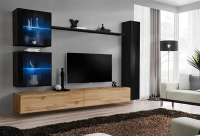 Produktbild von Luxus Schwarz 3x Wand Schrank Wohnwand TV Ständer Modern Design Set 6tlg Neu