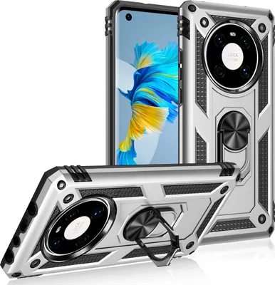 Obrázek produktu pro Pouzdro pro Huawei Mate 40 Pro dvouvrstvé robustní, vojenská ochrana pouzdro s držákem prstenu a stojánkem Stříbro
