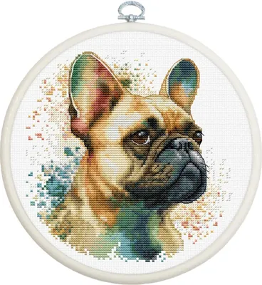 Produktbild von Luca-S Kreuzstich Set mit Stickrahmen "Die Französische Bulldogge", Zählmuster, 15x15cm