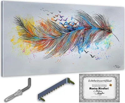 Produktbild von Monica Mirafiori I 100% HANDGEMALT I Gemälde "Plume" 100x50cm | Gemälde Handgemalt | Acrylgemälde | Sehr Großes Acrylbild I Moderne Kunst I Kunstbilder