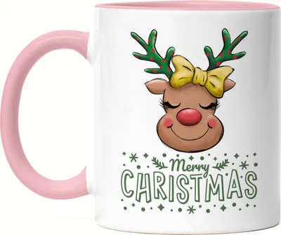 Produktbild von Merry Christmas Tasse Rosa Geschenkidee Rentier-Fans Rudolf Süßes Motiv für Weihnachten für Familie Freunde
