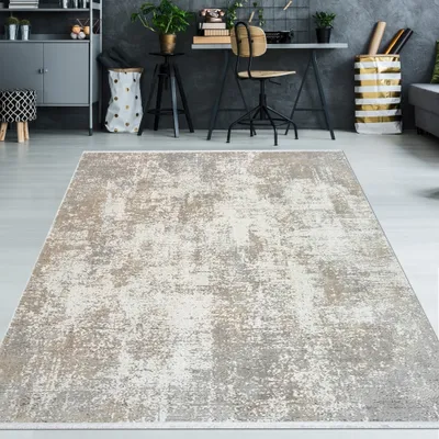 Obrázek produktu pro Moderní koberec do obývacího pokoje se stylovým abstraktním vzorem v jemných béžových a krémových odstínech. Rozměry: 200 x 290 cm