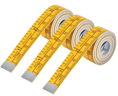 3er-Set weiches Maßband, 150 cm, doppelte Skala, gelb/weiß
