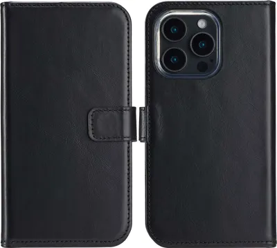 Zdjęcie produktu dla Selencia Genuine Leather Bookcase dla Apple iPhone 16 Pro Max - Czarny