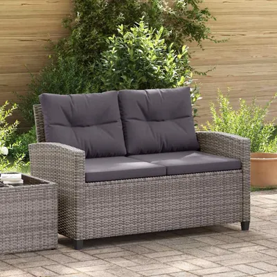 Produktbild von vidaXL Gartensofa Poly Rattan Grau 124 cm 2-Sitzer mit Kissen für Garten, Balkon & Terrasse