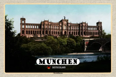 Produktbild von vianmo Holzschild 12x18 cm München Maximilianeum Bildmotiv Reisemotiv Abenteuer Reisen