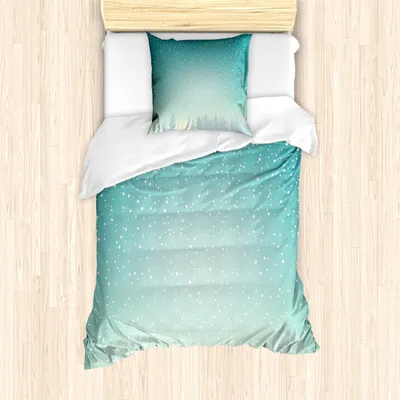 Produktbild von ABAKUHAUS Winter Mantele, Fichte-Wald Schnee Woods, Milbensicher Allergiker geeignet mit Kissenbezügen, 135 cm x 200 cm - 80 x 80 cm, Türkis Weiß