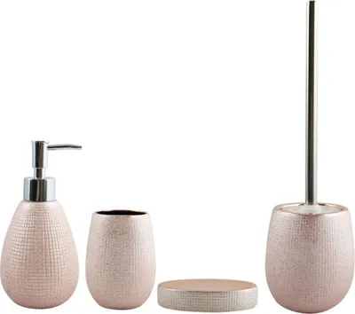 Produktbild von MSV Badezimmer Set, 4-teiliges Badzubehör aus Keramik Shanghai, Seifenspender, WC Bürste, Seifenschale und Zahnputzbecher Kupfer