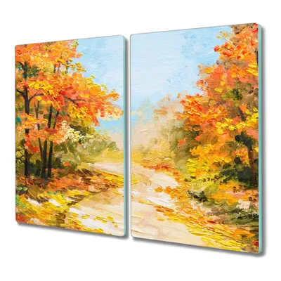 Produktbild von Coloray Küchenbrett Kochplattenabdeckung Hackbrett Schneidebrett Herdabdeckplatte 2x30x52 cm - Herbstwaldpfad