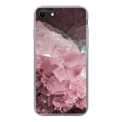 Produktbild von MuchoWow® Handyhülle Schutzhülle Hülle für iPhone SE 2020 Naturstein - Rosa - Kristall Silikon Softcase Handy Hülle - Kartenbesitzer