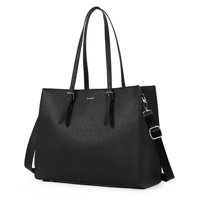 Produktbild von Aktentasche Große Business Handtasche Damen Leder Schultertasche Arbeit Schule Bürotasche Damen 15 Zoll Notebooktasche für Büro Schule (Schwarz)