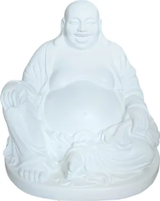 Immagine prodotto di Relaxdays Statua di Buddha sorridente, 45 cm, statua da giardino, statua decorativa vintage per il soggiorno, resistente alle intemperie, resistente al gelo, bianca