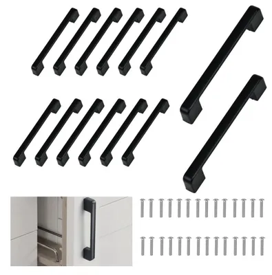 Zdjęcie produktu dla Uchwyty do mebli, czarne, rozstaw otworów 128 mm, 14 sztuk, do kuchni