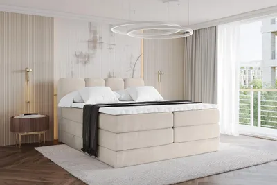 Produktbild von ALTDECOR Boxspringbett - H3/H4 Matratze und Topper - NINA KING - 160x200 - Beige - Doppelbett, Boxbett, Polsterbett mit Bettkasten mit Stauraum und Kopftei