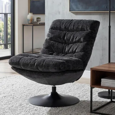 Immagine prodotto di Poltrona lounge HWC-Q29, poltrona da cocktail/imbottita/relax, girevole, tessuto ciniglia (470 g/m²), Öko-Tex, struttura in acciaio ~ grigio scuro