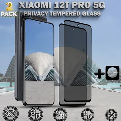 Produktbild von 2-Pack Sichtschutz Schutzfolie XIAOMI 12T PRO 5G  & 1-Pack Linsschutz - Gehärtetes Glas 9H - Premium 3D Qualität