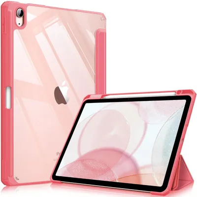 Produktbild von Fintie Hybrid Hülle für iPad Air 11 Zoll M4/M3/M2 (2026/2025/2024), iPad Air 5./4. Gen (2022/2020) 10,9 Zoll, mit Stifthalter, stoßfeste Schutzhülle mit transparenter Hartschale, Pink