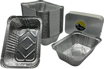 Produktbild von KURTT Aluminiumschale 911L mit Deckel 100 Stück - 195x135mm - Aluminiumbehälter Einweg - Aluminiumbehälter mit Deckel - Prep Meal - Fitness, Take away