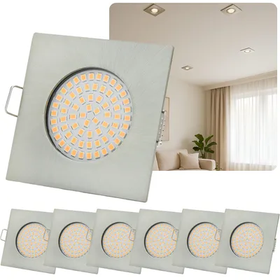 Produktbild von LED Einbaustrahler 6er Set Flach Chrom Eckig 3.5 W warmweiß
