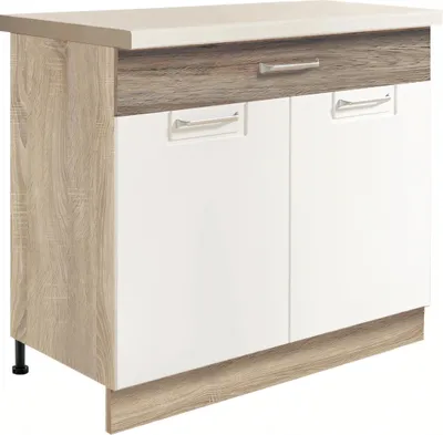 Produktbild von ECONO 7D – Unterschrank 90 cm mit Schublade und 2 Türen, Weiß Hochglanz