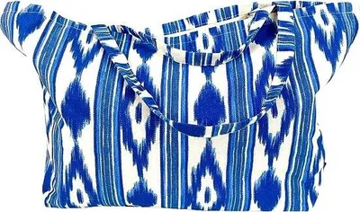 Immagine prodotto di Grande borsa da spiaggia con stampa azteca - Blu/Bianco - 65 x 40 cm - Borsa a tracolla per adulti - 40 L - Borsa da spiaggia, borsa della spesa