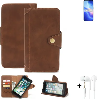 Produktbild von K-S-Trade Handyhülle + Kopfhörer für Oppo Find X3 Lite Schutz Hülle Walletcase Bookstyle Tasche Case Handytasche Wallet Flipcase Cover PolyurethanBraun