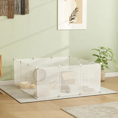 Image de Enclos modulable pour petits animaux, enclos extérieur en métal, pour cochons d'Inde et hérissons, blanc | 105 x 105 x 45 cm | 12 panneaux | Antidérapant