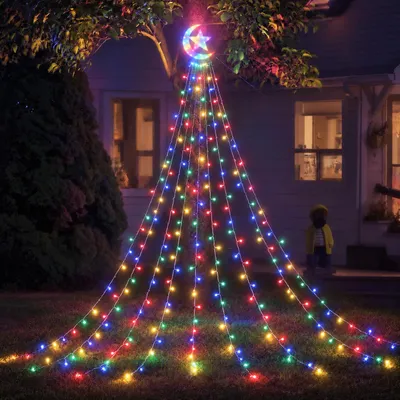 Obrázok produktu pre LED vianočné stromčeky rozprávkové svetlá vnútorné IP44, vianočné osvetlenie 350LEDs 8modi 3,47M, vianočné stromčeky dekorácie mesačná hviezda 9 prameňov, farebné