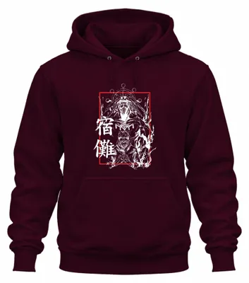 Immagine prodotto di Jujutsu Kaisen Sukuna Maledetto Demone Fiamme Occhi Rossi Anime Unisex Felpa con cappuccio, Borgogna, XXL