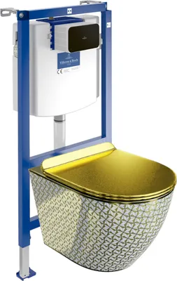 Produktbild von DOMINO Villeroy&Boch ViConnect H112 Vorwandelement Unterputz WC mit Bedienplatte + Wand Hänge Tiefspül WC Sofi Slim Golden Never Die |WC Komplettset |