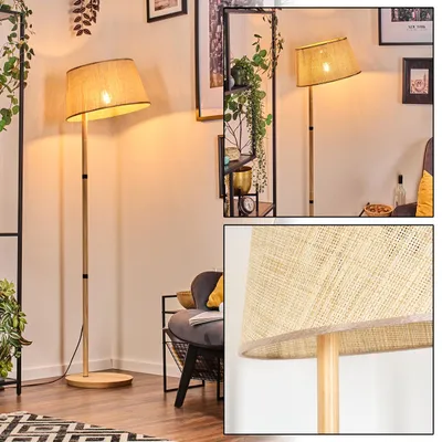 Produktbild von Reggio Stehlampe mit Holzfuß und Schirm aus Papiergeflecht