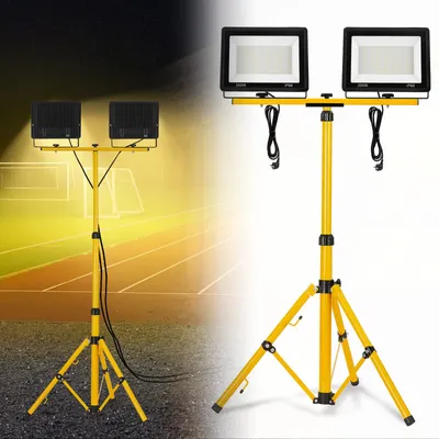 Produktbild von NAIZY Led Baustrahler mit Stativ Arbeitsleuchte Bauscheinwerfer inkl. Netzkabel, IP66 Wasserdicht Höhenverstellbar Arbeitsscheinwerfer für Werkstatt Baustelle Garage, 2*200W Warmweiß