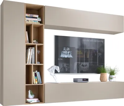 Produktbild von MIRJAN24 Wohnwand Kodita, Praktisch Wohnzimmer-Set, TV-Schrank, Wandschrank, Standregal (Farbe: Cashmere / Cashmere + Eiche Cremona)