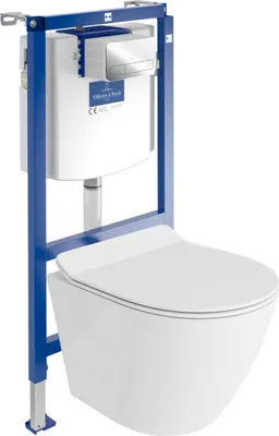 Produktbild von DOMINO Villeroy&Boch ViConnect H112 Vorwandelement Unterputz WC mit Bedienplatte + Wand Hänge Tiefspül WC Sogo Slim Weiß Spülrandlos |WC Komplettset |