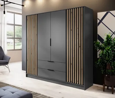 Obrázok produktu pre Štvordverová skriňa MARFA - šírka 206 cm, grafit / dub artisan