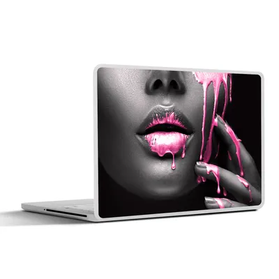 Produktbild von MuchoWow® Laptop Aufkleber Sticker Cover Lippen - Rosa - Schwarz 40x30 cm - Laptop Dekoration - Selbstklebend