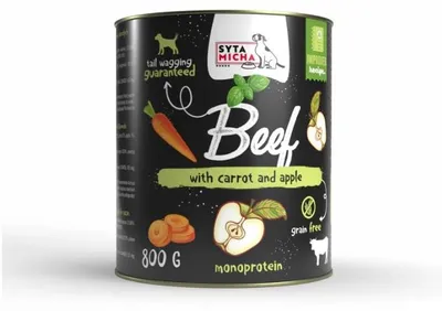 Obrázek produktu pro Konzerva pro psy s hovězím masem, mrkví, jablkem a bazalkou 800g