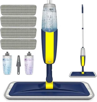 Obrázek produktu pro Ibenzoa® Otočný mop s rozprašovačem, s hlavicí otočnou o 360°, se 2 nádržkami na vodu a 4 mikrovláknovými podložkami – vhodný pro laminát, dřevo, vinyl a dlaždice