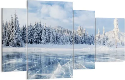 Produktbild von Bild auf Leinwand - Leinwandbild - 4 Teile - Wald Eis See - 120x70cm - Wand Bild - Wanddeko - Wandbilder - Leinwanddruck - Bilder - Wanddekoration - Leinwand bilder - Wandbild - DL120x70-4181