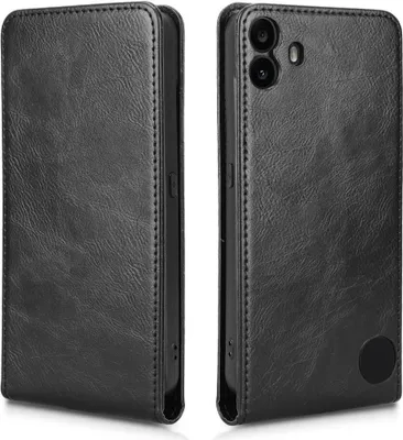 Produktbild von Hülle für Nothing CMF Phone 1 - Phonesta Leder Vertical Flip Book Wallet Klapphülle - Schwarz