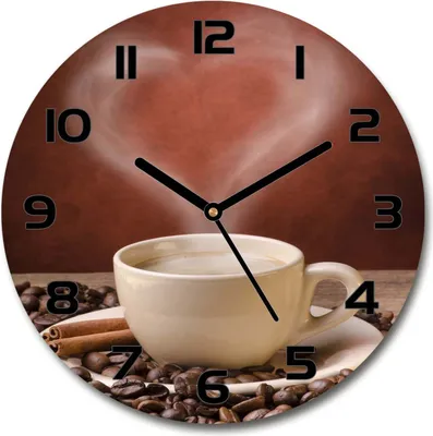 Produktbild von Wanduhr aus Glas 30fi Glasbild Glasuhr Gehärtetes Glas - schwarze-zeiger - Aromatic coffee