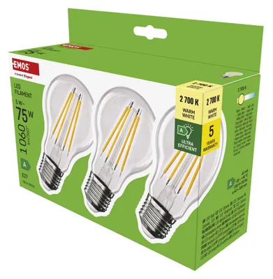 LED žárovka Filament A60 A CLASS/ E27 / 5 W (75 W) / 1 060 lm / teplá bílá