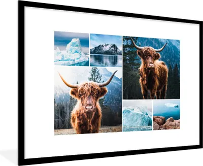 Produktbild von MuchoWow® Gerahmtes Poster Schottischer Highlander - Collage - Winter 90x60 cm - Poster mit Schwarzem Bilderrahmen Wandposter Rahmen Foto Bilder - Wanddekoration - Fotos