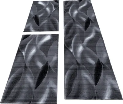 Produktbild von Bettumrandung Schlafzimmer Teppich Elegant Design 3 Tlg Läufer Set, Farbe: Schwarz-4, Grösse: 2 mal 80x150 cm + 1 mal 80x300 cm