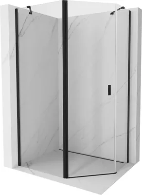 Produktbild von Mexen Mist asymmetrische fünfeckige Duschkabine, Pendeltür 90 x 80 cm, transparent, schwarz - 8A8-090-080-70-00