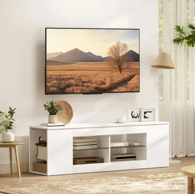 Produktbild von TV-Ständer, TV-Schrank Fernseh-Kommode, 6 Fächer, 2 Glasregale,140 cm
